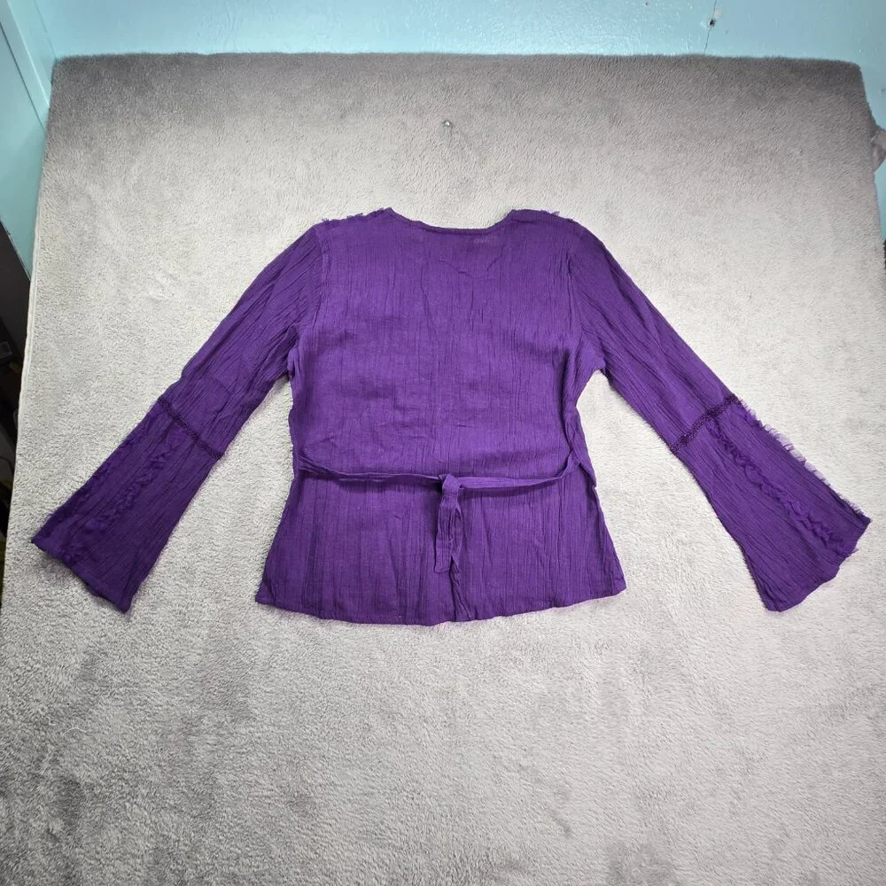 Purple Ruffle-Front Women's Blouse - Picture 2 of 3